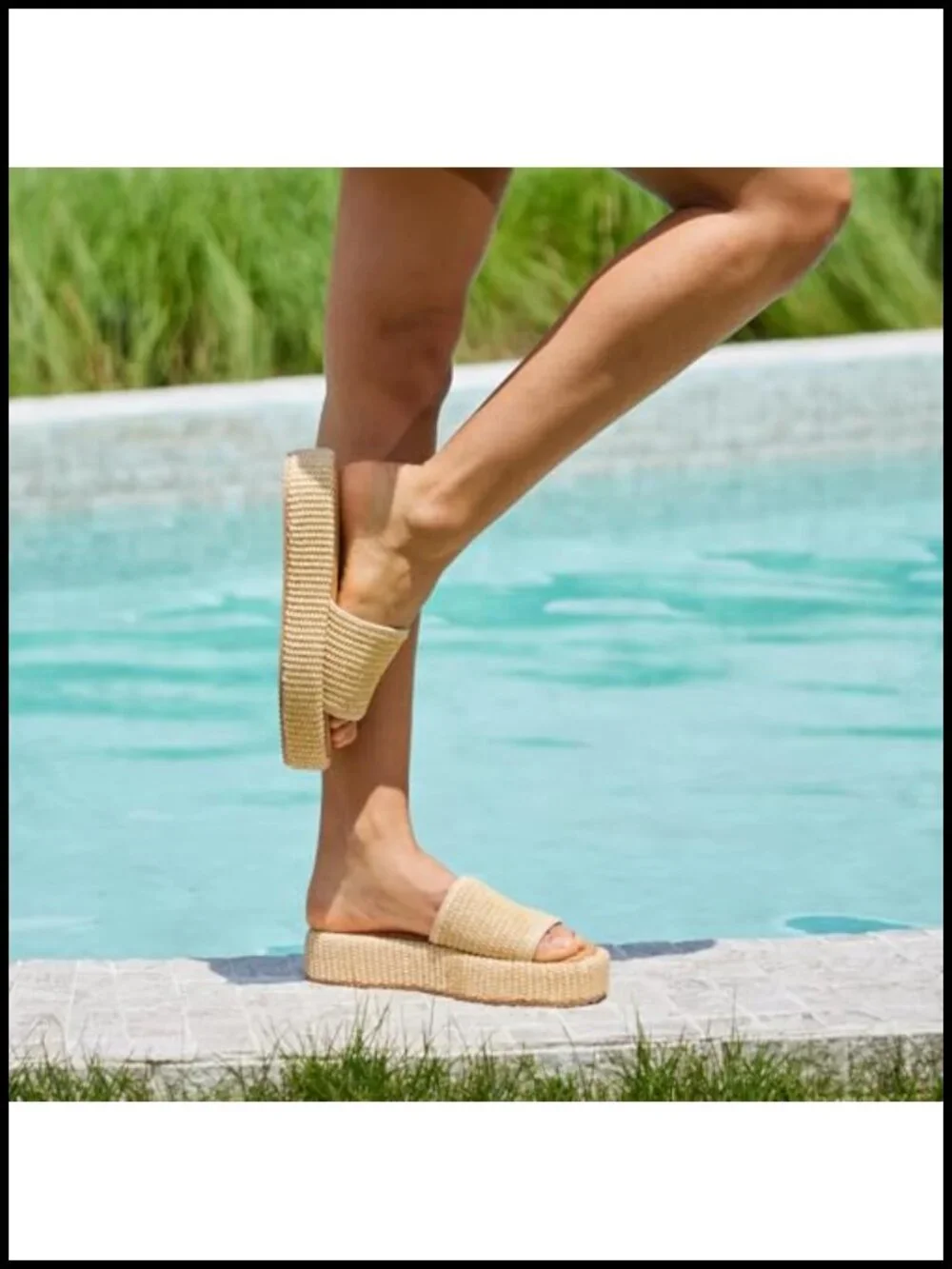 Raffia Platform Sandals Women Espadrille Slides Woven Straw Flatform Beach